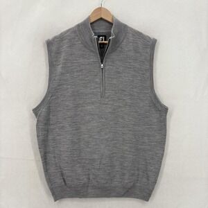 FootJoy Sweater Vest Mens XL Gray 1/4 Zip Mock Neck 100% Wool Golf Pullover